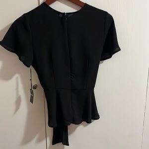 black t shirt blouse with tie in front